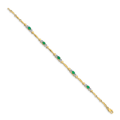 14k Complete Diamond and Oval Emerald Heart Design 7 inch Bracelet