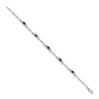14k White Gold Complete Diamond and Oval Sapphire Heart Design 7 inch Bracelet
