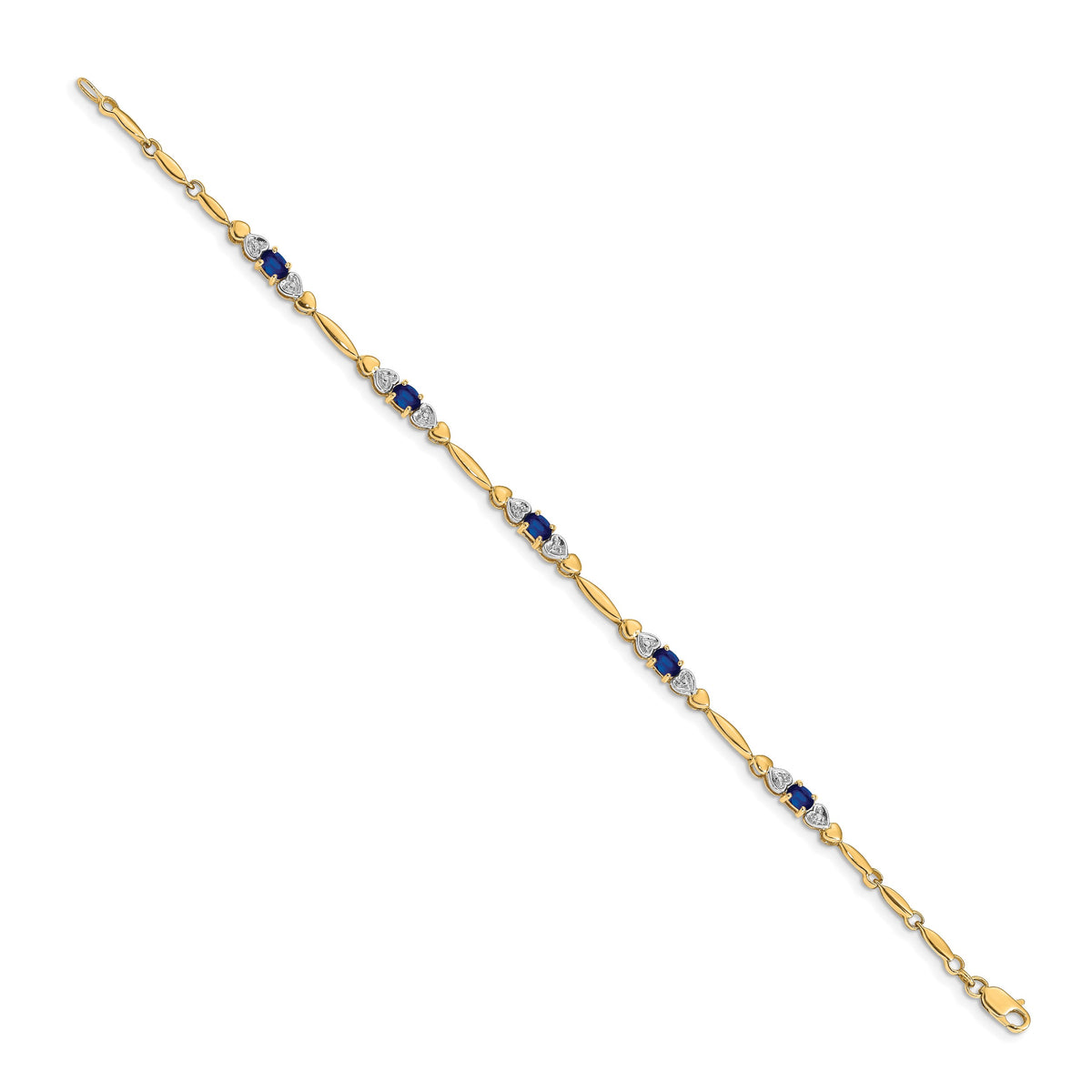 14k Complete Diamond and Oval Sapphire Heart Design 7 inch Bracelet