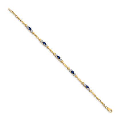 14k Complete Diamond and Oval Sapphire Heart Design 7 inch Bracelet