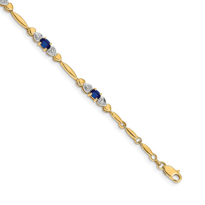 14k Complete Diamond and Oval Sapphire Heart Design 7 inch Bracelet