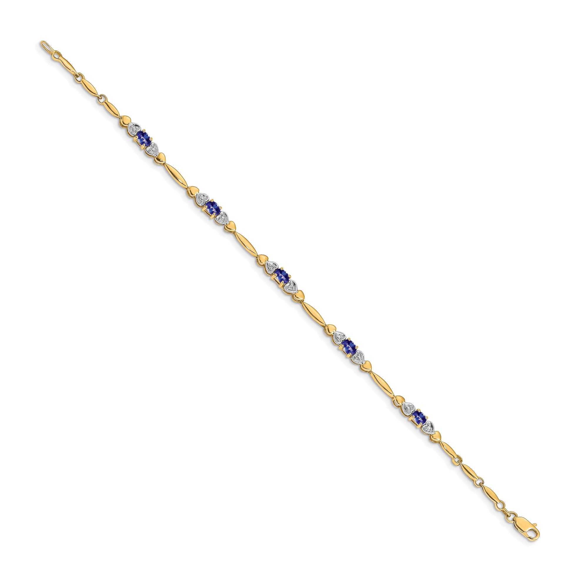 14k Complete Diamond and Oval Tanzanite Heart Design 7 inch Bracelet