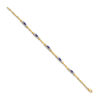 14k Complete Diamond and Oval Tanzanite Heart Design 7 inch Bracelet