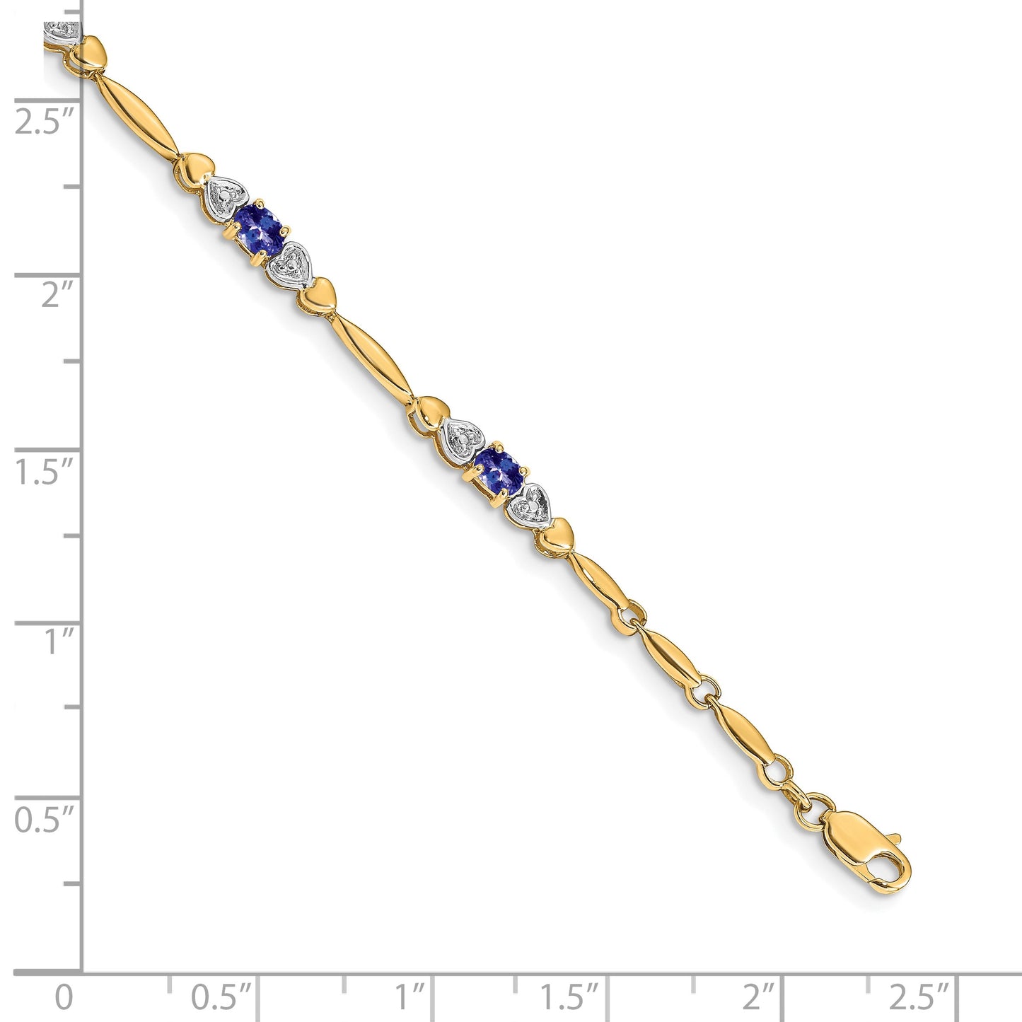 14k Complete Diamond and Oval Tanzanite Heart Design 7 inch Bracelet