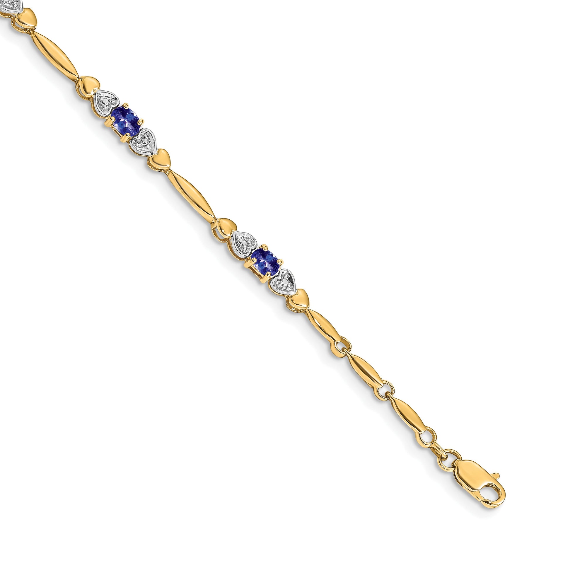 14k Complete Diamond and Oval Tanzanite Heart Design 7 inch Bracelet