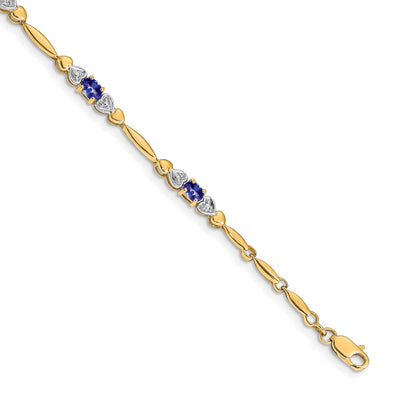 14k Complete Diamond and Oval Tanzanite Heart Design 7 inch Bracelet