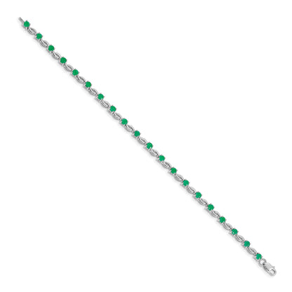 14k White Gold Complete Round Emerald Fancy Link 7 inch Bracelet