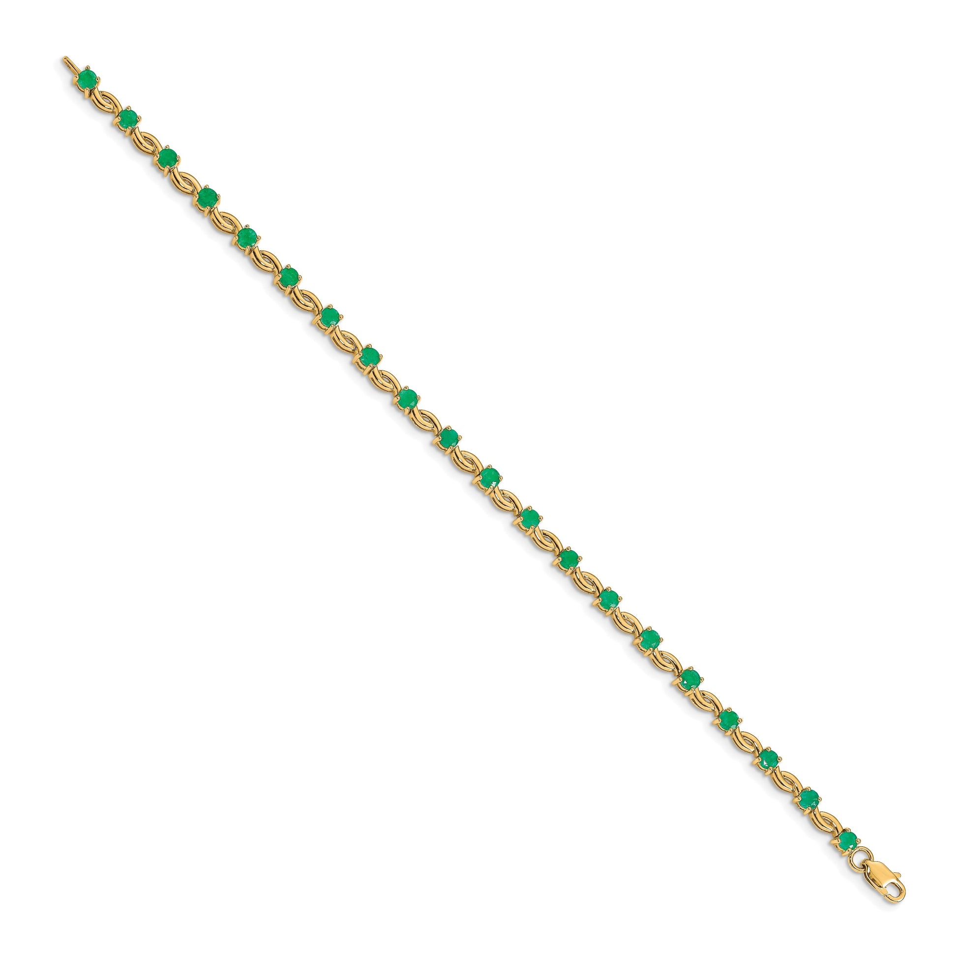 14k Complete Round Emerald Fancy Link 7 inch Bracelet