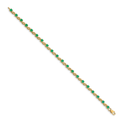 14k Complete Round Emerald Fancy Link 7 inch Bracelet