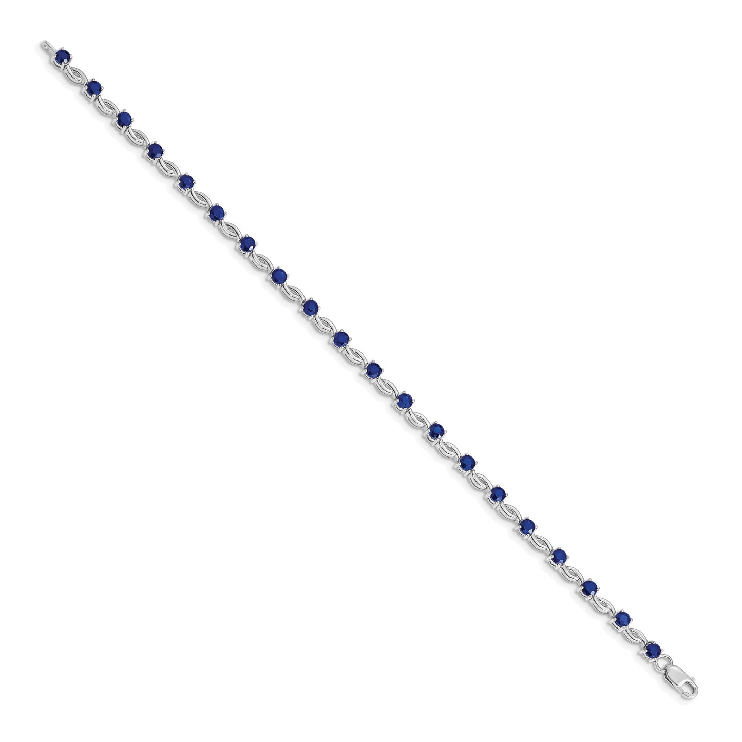 14k White Gold Complete Round Sapphire Fancy Link 7 inch Bracelet