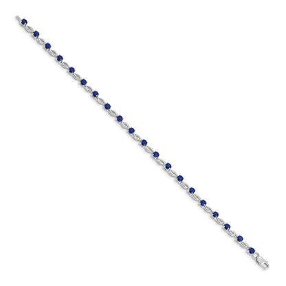 14k White Gold Complete Round Sapphire Fancy Link 7 inch Bracelet