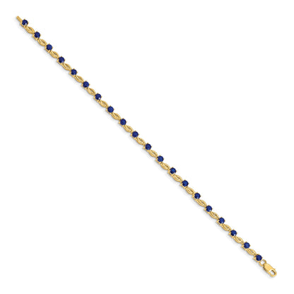 14k Complete Round Sapphire Fancy Link 7 inch Bracelet