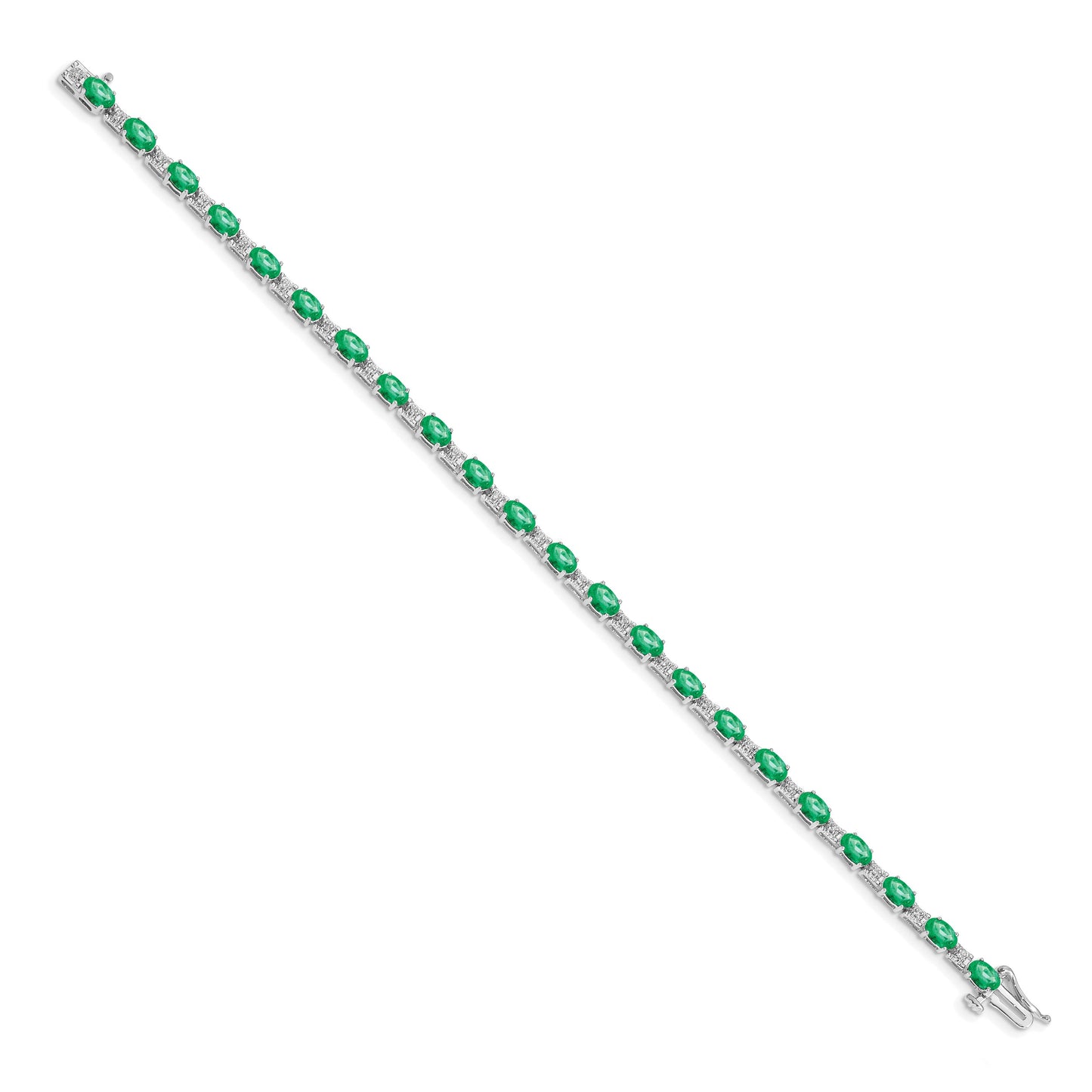 14k White Gold Complete Diamond and Oval Emerald 7 inch Bracelet