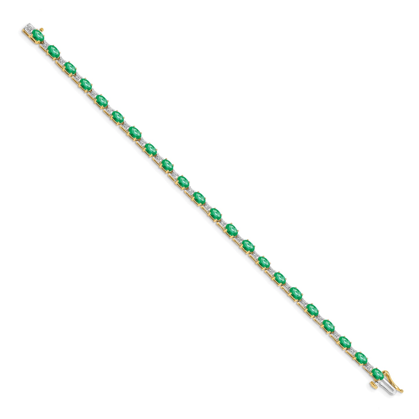 14k Complete Diamond and Oval Emerald 7 inch Bracelet