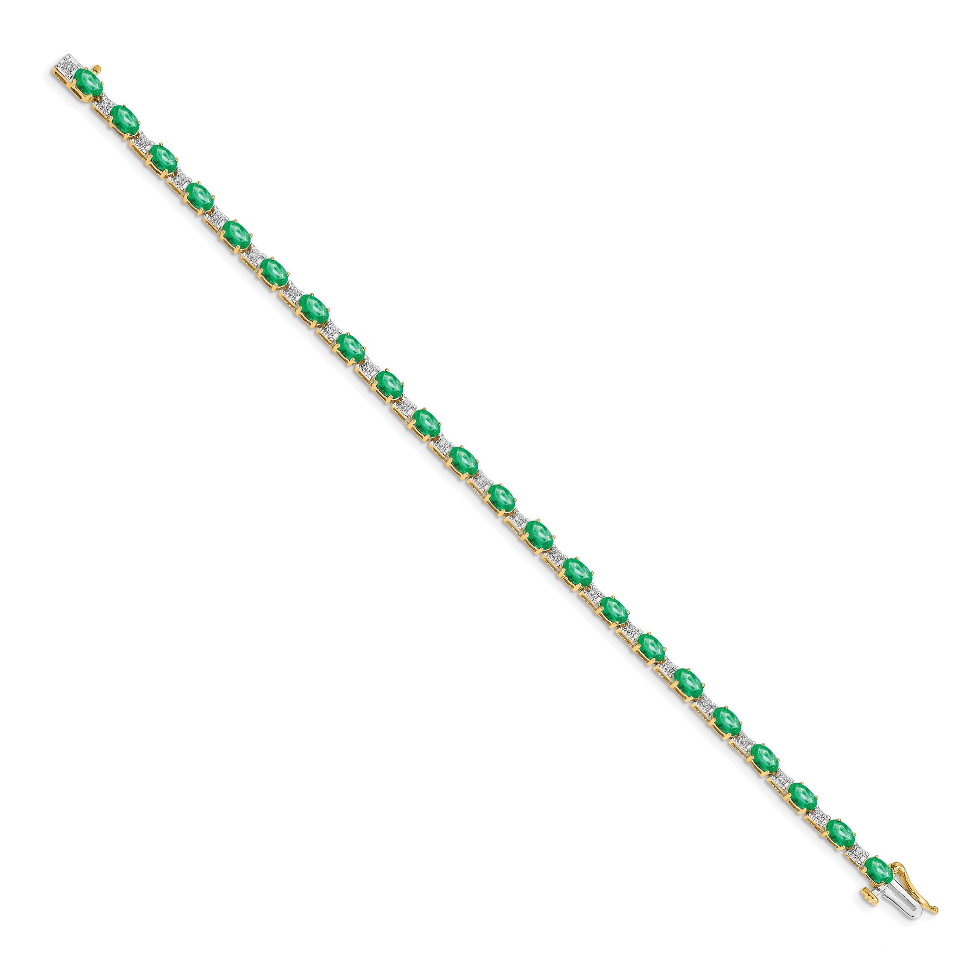 14k Complete Diamond and Oval Emerald 7 inch Bracelet