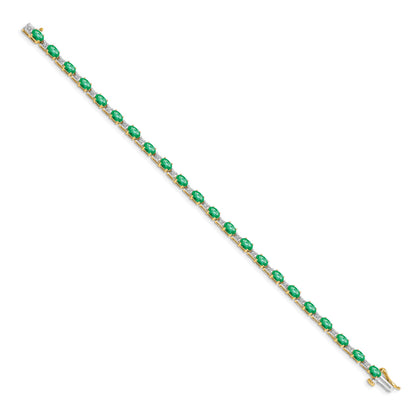 14k Complete Diamond and Oval Emerald 7 inch Bracelet