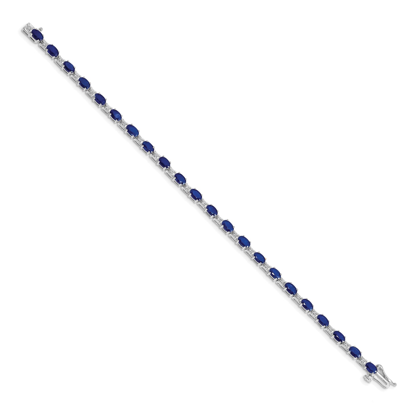 14k White Gold Complete Diamond and Oval Sapphire 7 inch Bracelet