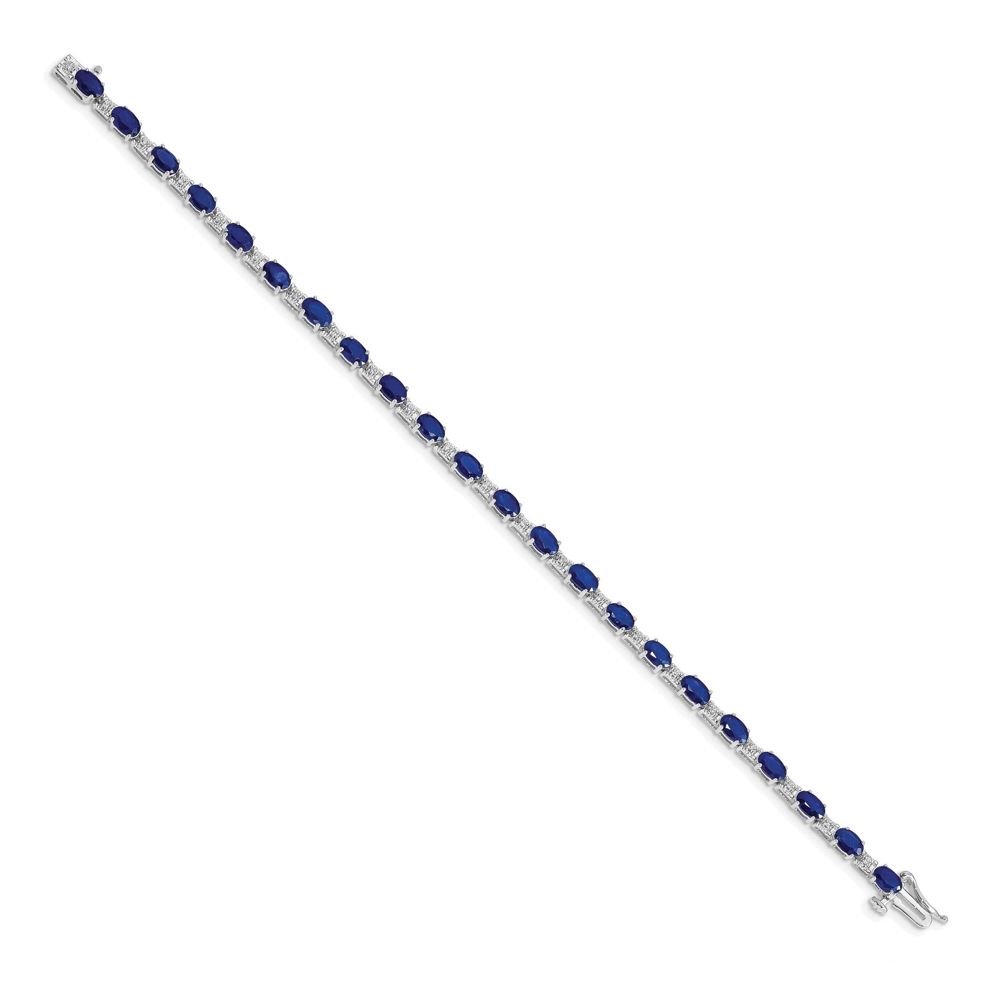 14k White Gold Complete Diamond and Oval Sapphire 7 inch Bracelet
