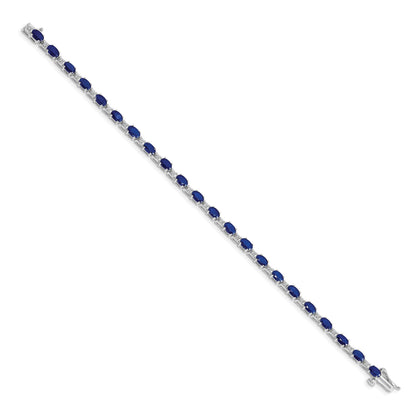 14k White Gold Complete Diamond and Oval Sapphire 7 inch Bracelet