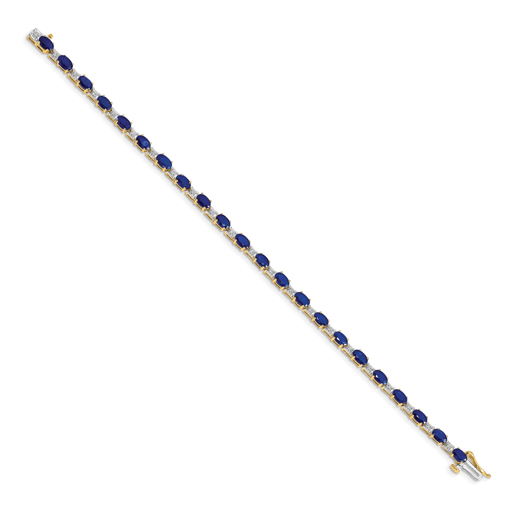 14k Complete Diamond and Oval Sapphire 7 inch Bracelet
