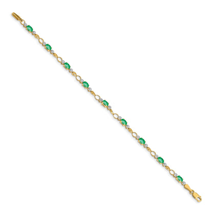 14k Complete Diamond and Oval Emerald Open Link 7 inch Bracelet