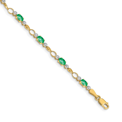 14k Complete Diamond and Oval Emerald Open Link 7 inch Bracelet