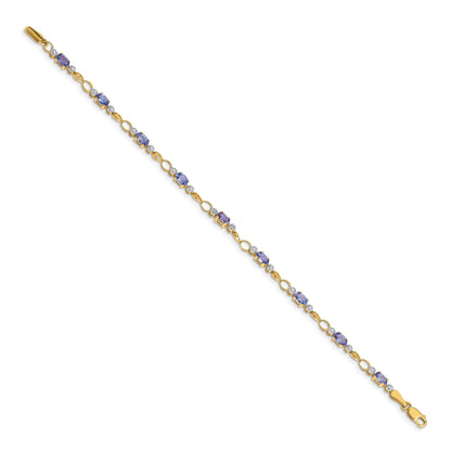 14k Complete Diamond and Oval Tanzanite Open Link 7 inch Bracelet
