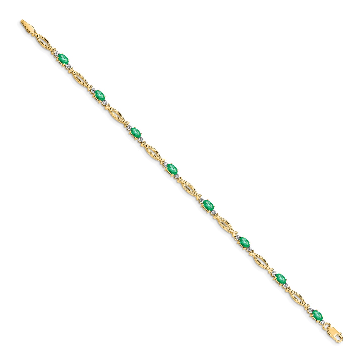 14k White Gold Complete Diamond and Oval Emerald 7.25 inch Bracelet