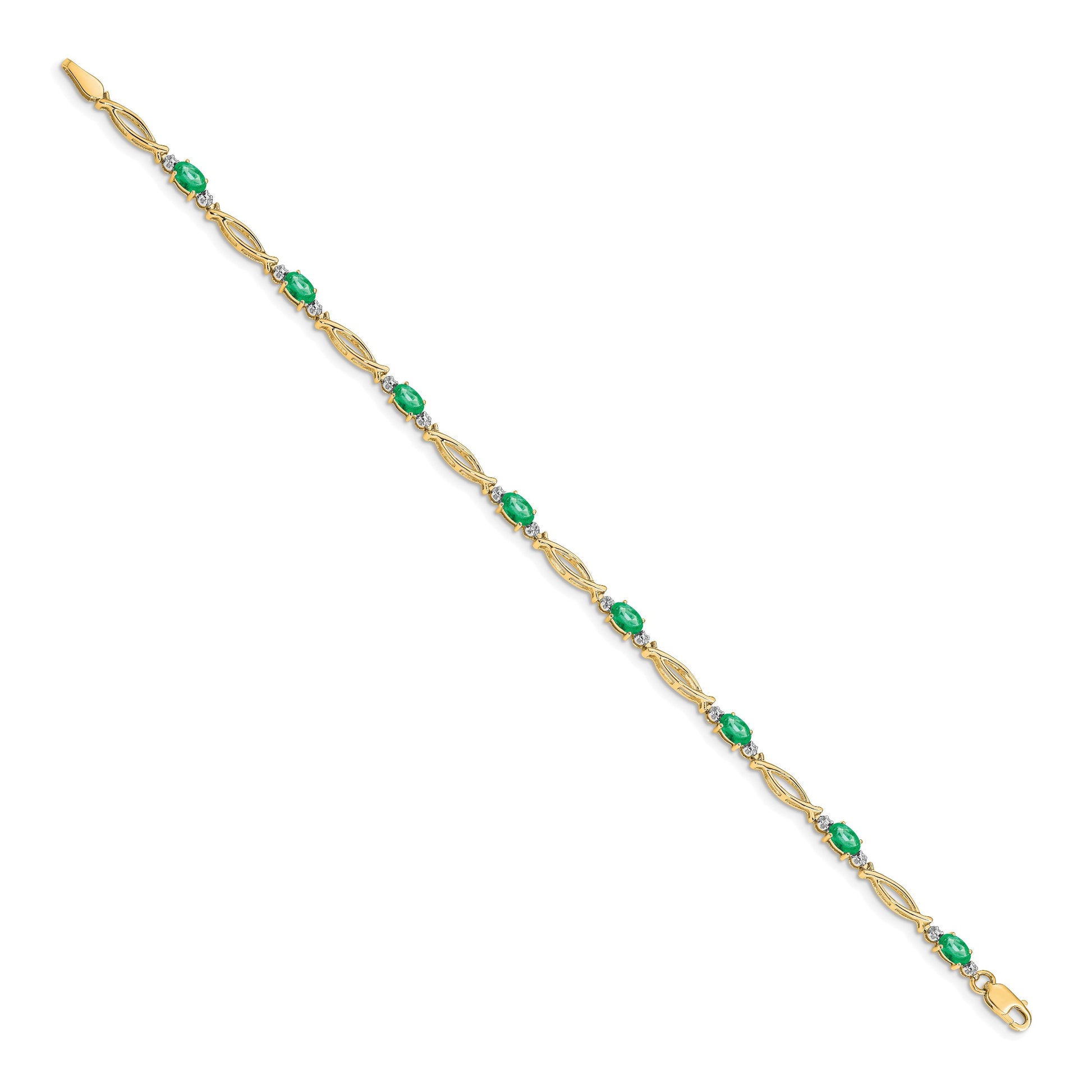 14k White Gold Complete Diamond and Oval Emerald 7.25 inch Bracelet