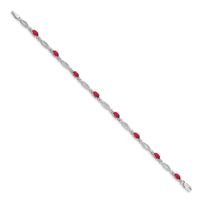 14k White Gold Complete Diamond and Oval Ruby 7.25 inch Bracelet