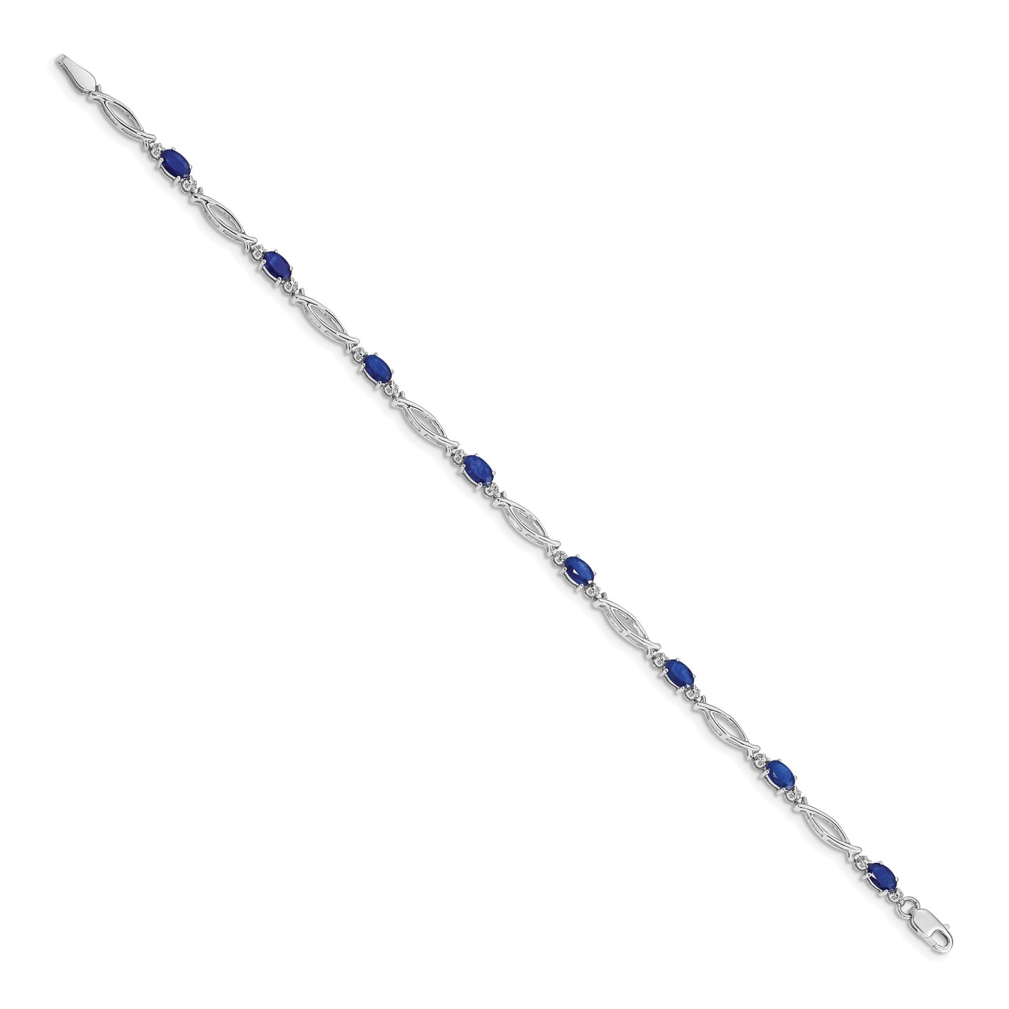 14k White Gold Complete Diamond and Oval Sapphire 7.25 inch Bracelet