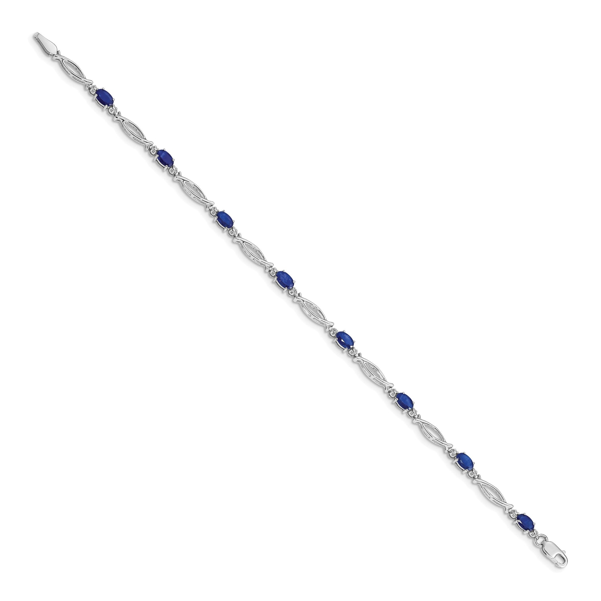 14k White Gold Complete Diamond and Oval Sapphire 7.25 inch Bracelet