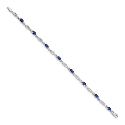 14k White Gold Complete Diamond and Oval Sapphire 7.25 inch Bracelet