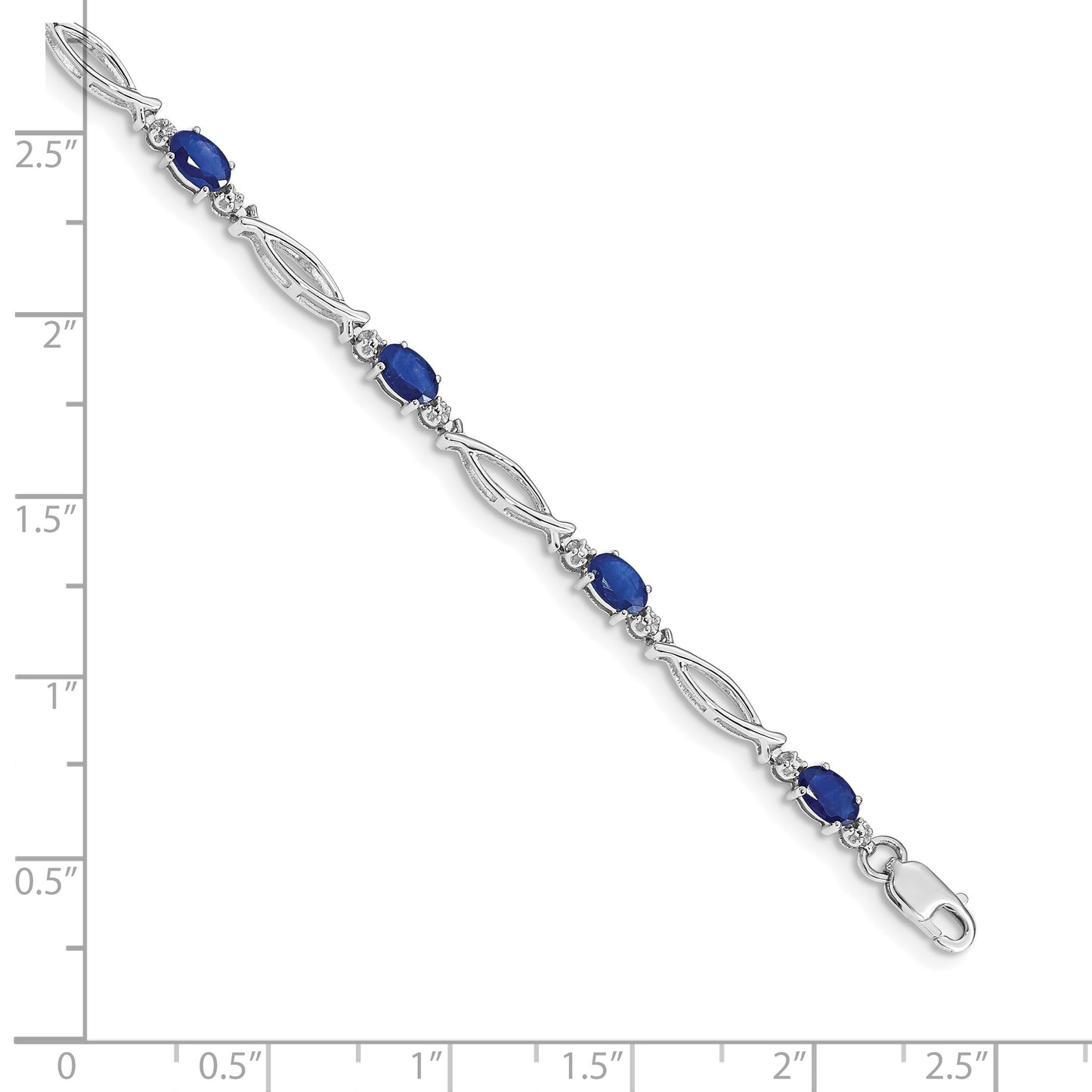 14k White Gold Complete Diamond and Oval Sapphire 7.25 inch Bracelet