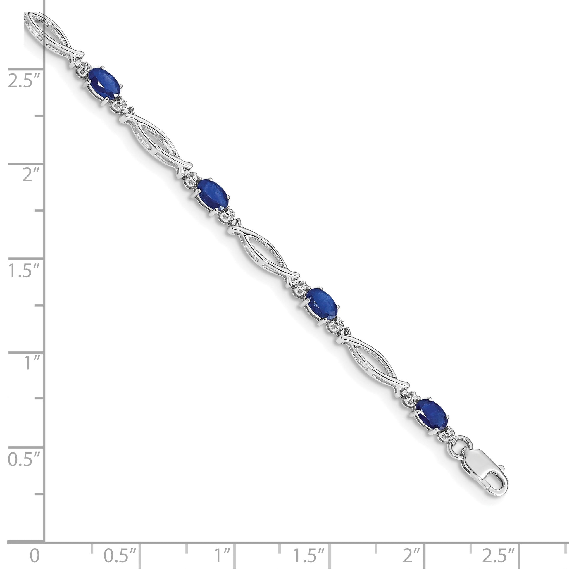 14k White Gold Complete Diamond and Oval Sapphire 7.25 inch Bracelet