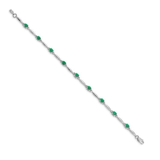 14k White Gold Complete Diamond and Oval Emerald 7.25 inch Bracelet