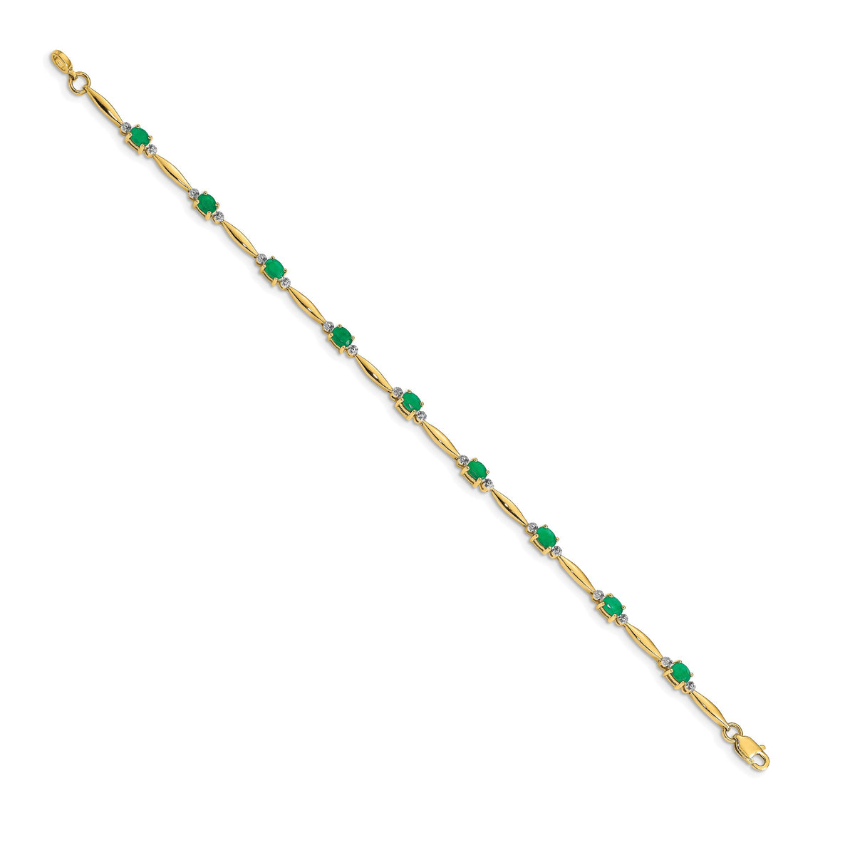 14k Complete Diamond and Oval Emerald 7.25 inch Bracelet