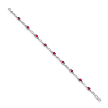 14k White Gold Complete Diamond and Oval Ruby 7.25 inch Bracelet