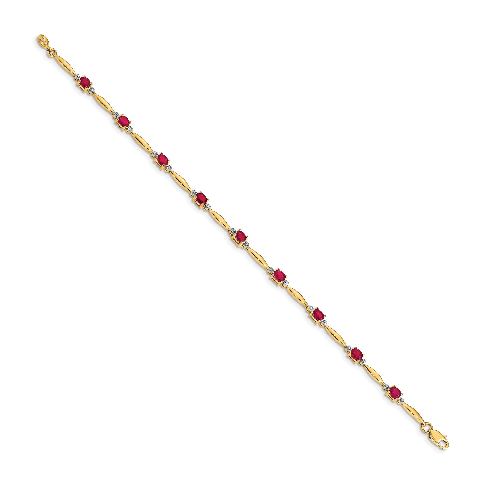14k Complete Diamond and Oval Ruby 7.25 inch Bracelet