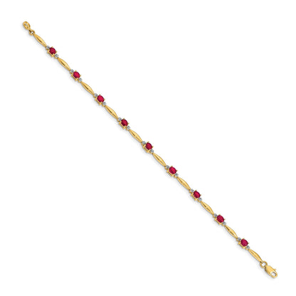 14k Complete Diamond and Oval Ruby 7.25 inch Bracelet