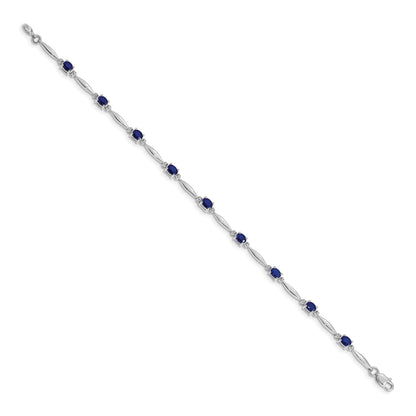 14k White Gold Complete Diamond and Oval Sapphire 7.25 inch Bracelet