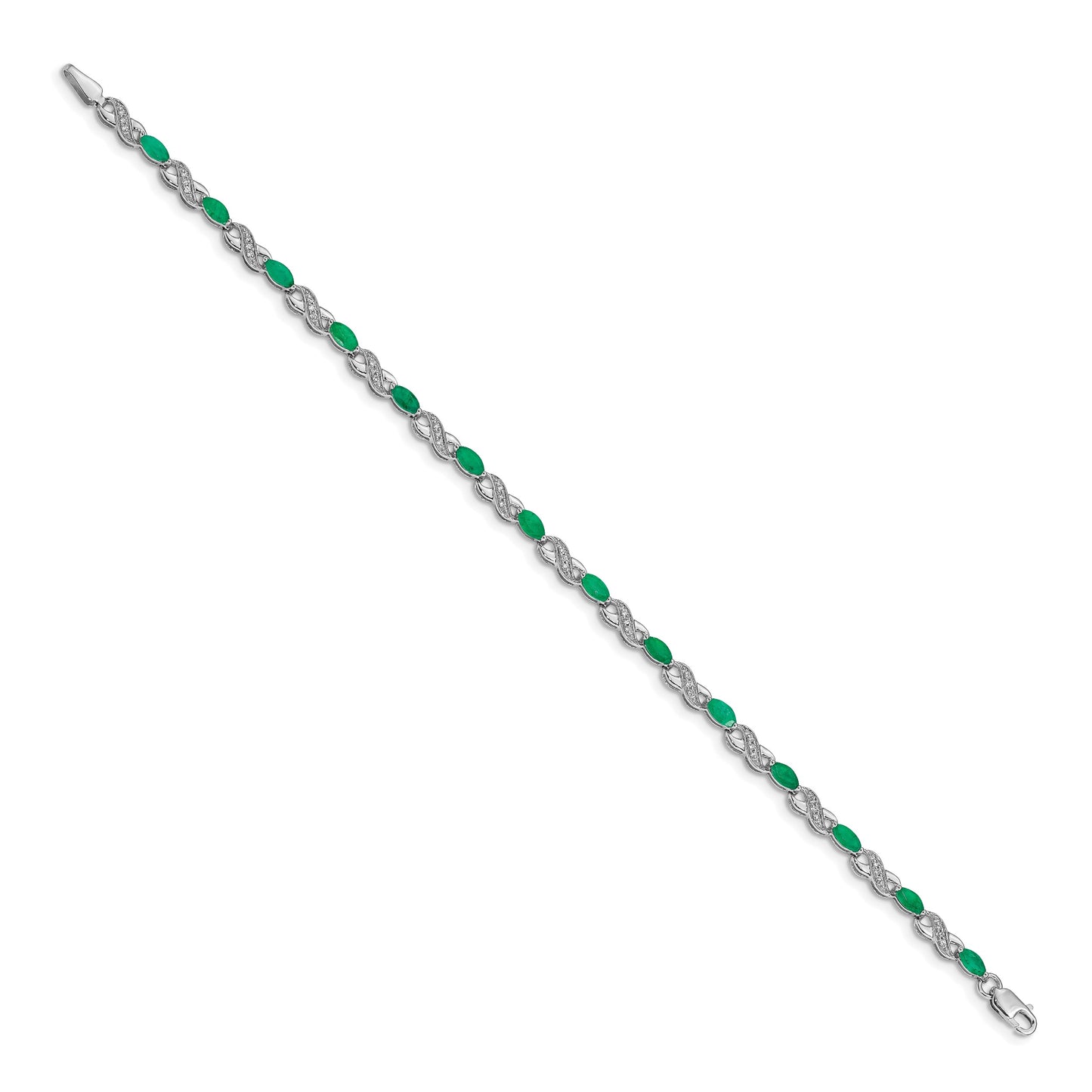 14k White Gold Complete Diamond and Oval Emerald Infinity 7.25 inch Bracelet