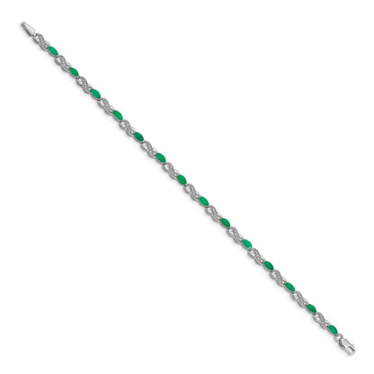 14k White Gold Complete Diamond and Oval Emerald Infinity 7.25 inch Bracelet