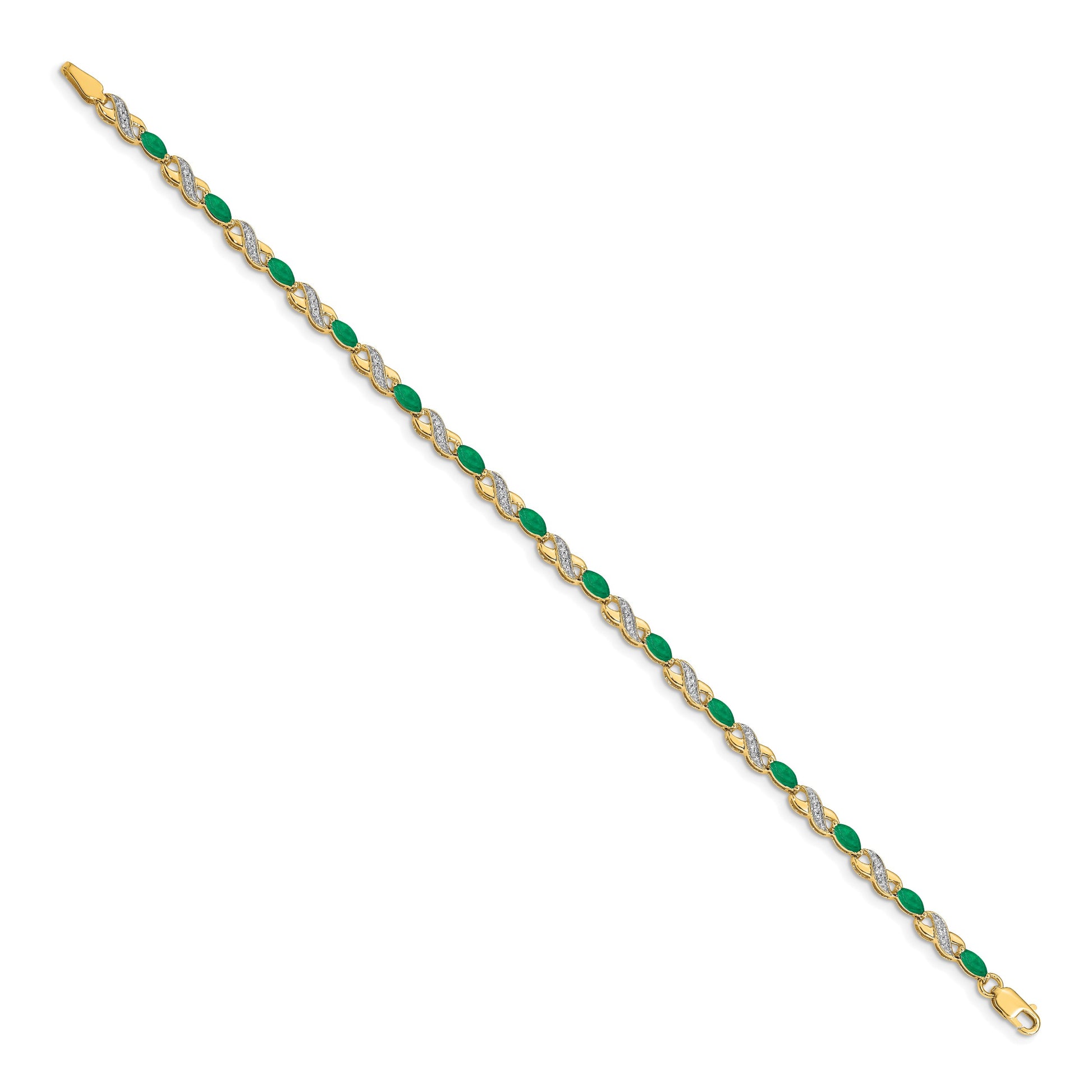 14k Complete Diamond and Oval Emerald Infinity 7.25 inch Bracelet