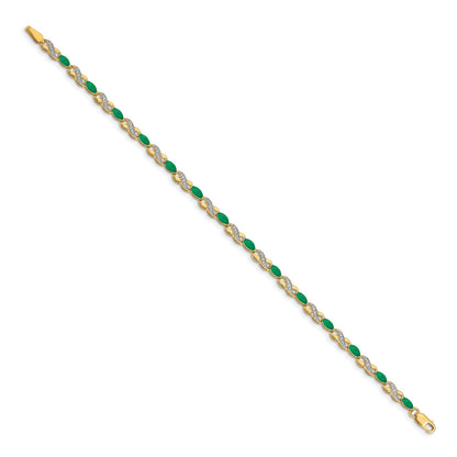 14k Complete Diamond and Oval Emerald Infinity 7.25 inch Bracelet
