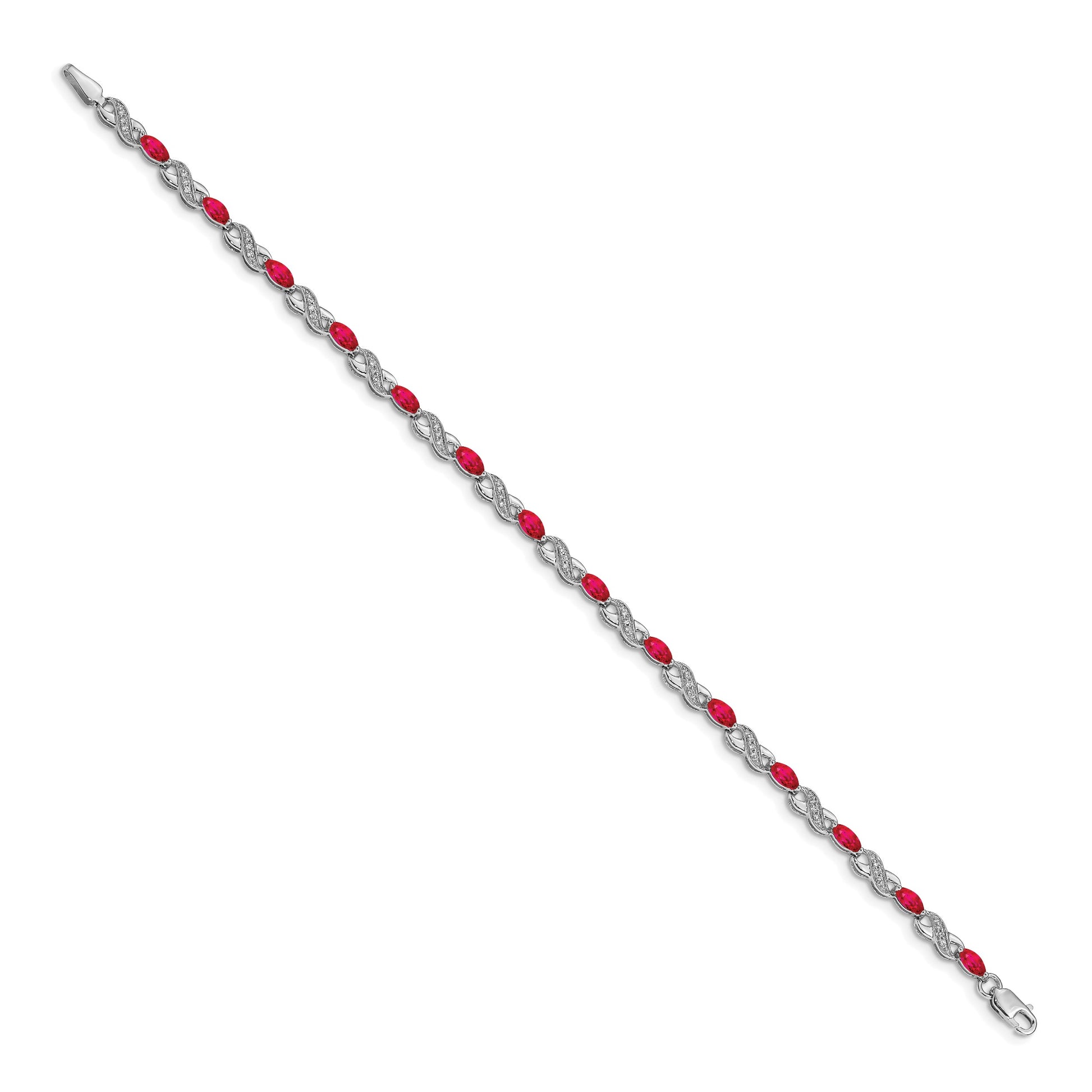 14k White Gold Complete Diamond and Oval Ruby Infinity 7.25 inch Bracelet