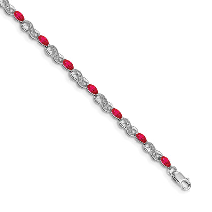 14k White Gold Complete Diamond and Oval Ruby Infinity 7.25 inch Bracelet
