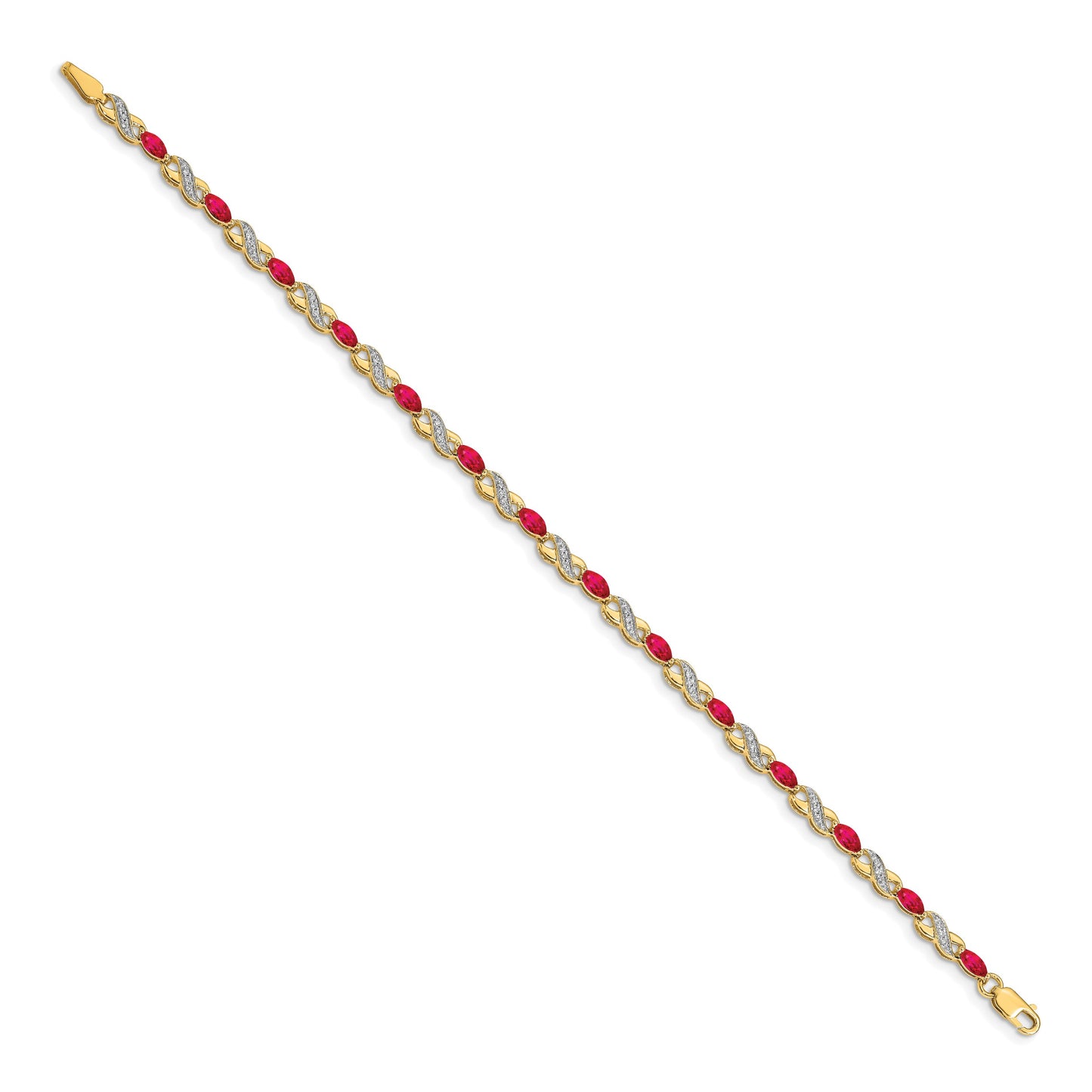 14k Complete Diamond and Oval Ruby Infinity 7.25 inch Bracelet