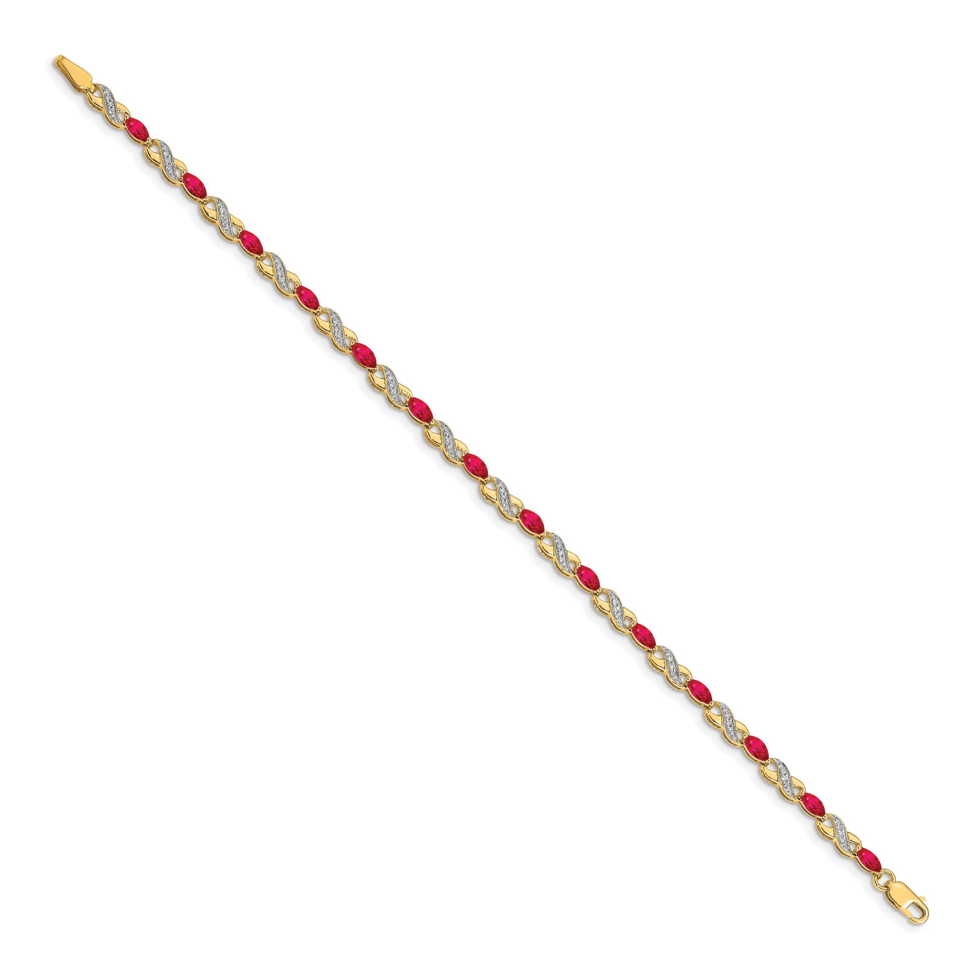 14k Complete Diamond and Oval Ruby Infinity 7.25 inch Bracelet