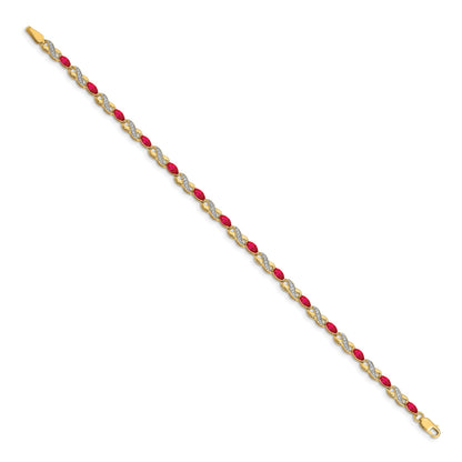 14k Complete Diamond and Oval Ruby Infinity 7.25 inch Bracelet